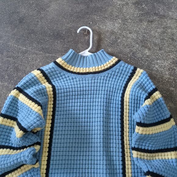 Vintage Modell aus Wien Sweater Size S 40 Blue Wool Austrian Chunky Waffle Knit - Picture 4 of 7